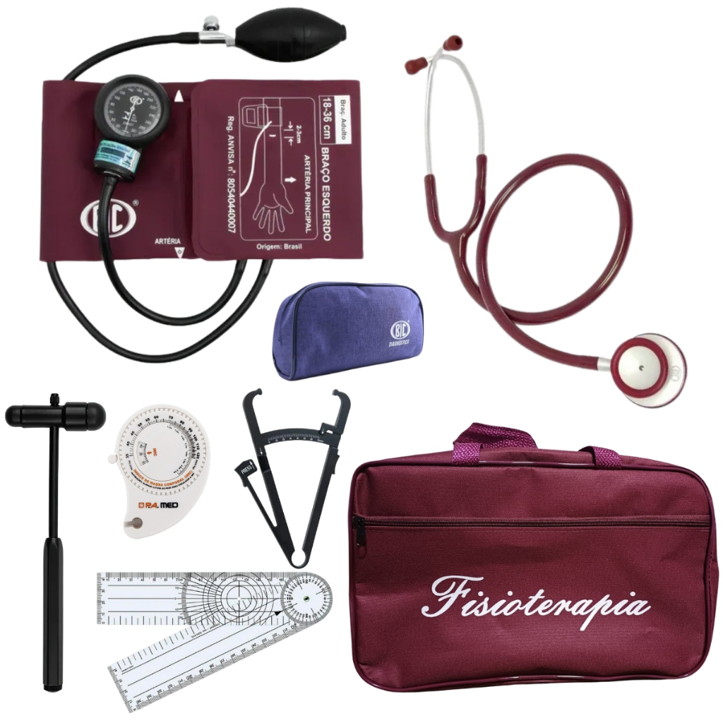 Kit Fisioterapia Completo Bic Com Esfigmomanômetro Estetoscópio Duplo Goniômetro e Adipômetro
