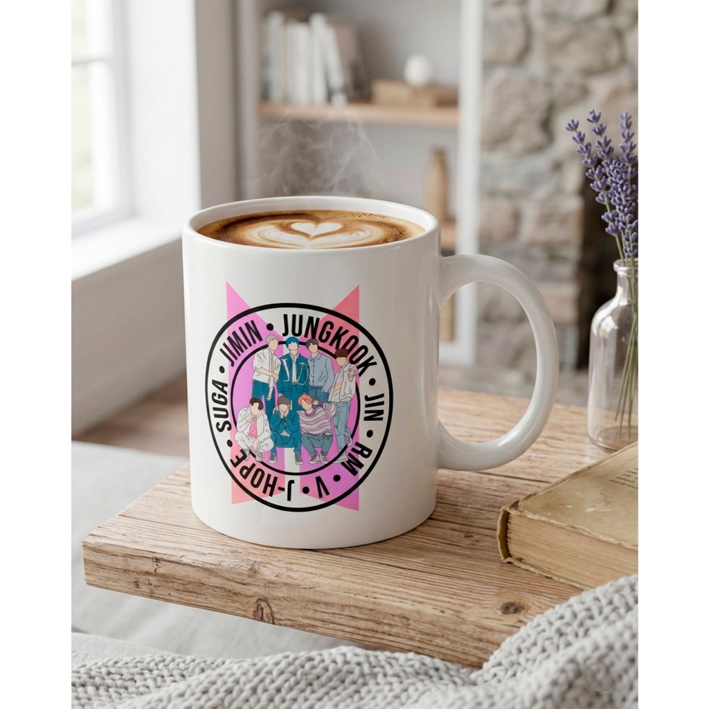 Caneca BTS 325ml Integrantes Branca Cerâmica Café Chá K-Pop Presente ARMY Caneca Grande