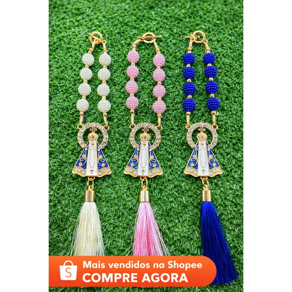 Adorno De Carro Retrovisor Nossa Senhora Aparecida Mini Terço Proteção