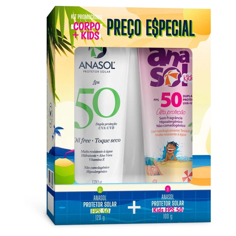 Anasol Kit Protetor Anasol FPS 50 120g + KIDS FPS 50 120g+BRINDE AMOSTRA GRÁTIS ANASOL