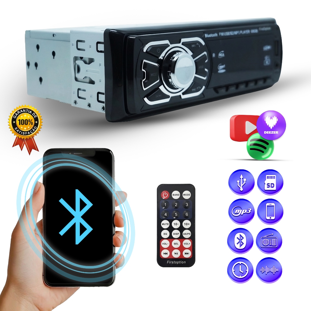 Rádio MP3 Automotivo Bluetooth USB SD FM Player Universal Serve Em Todos Os Carros em Oferta na Shopee