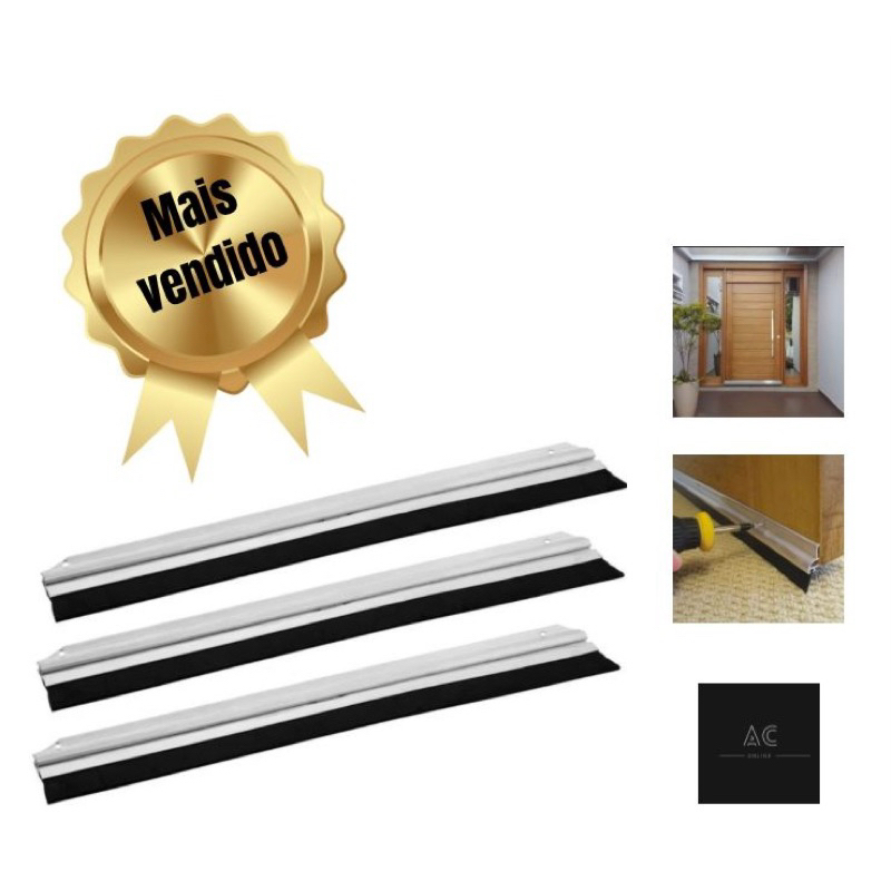 Kit 3 Veda Porta de Alumínio 70/80/90/1m – Bloqueia Água, Poeira e Bichos