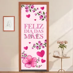 Capa de Porta Dia das Mães Floral Decorativa Veste Fácil Tecido Sublimado 0,80x2,10m – PTA-39