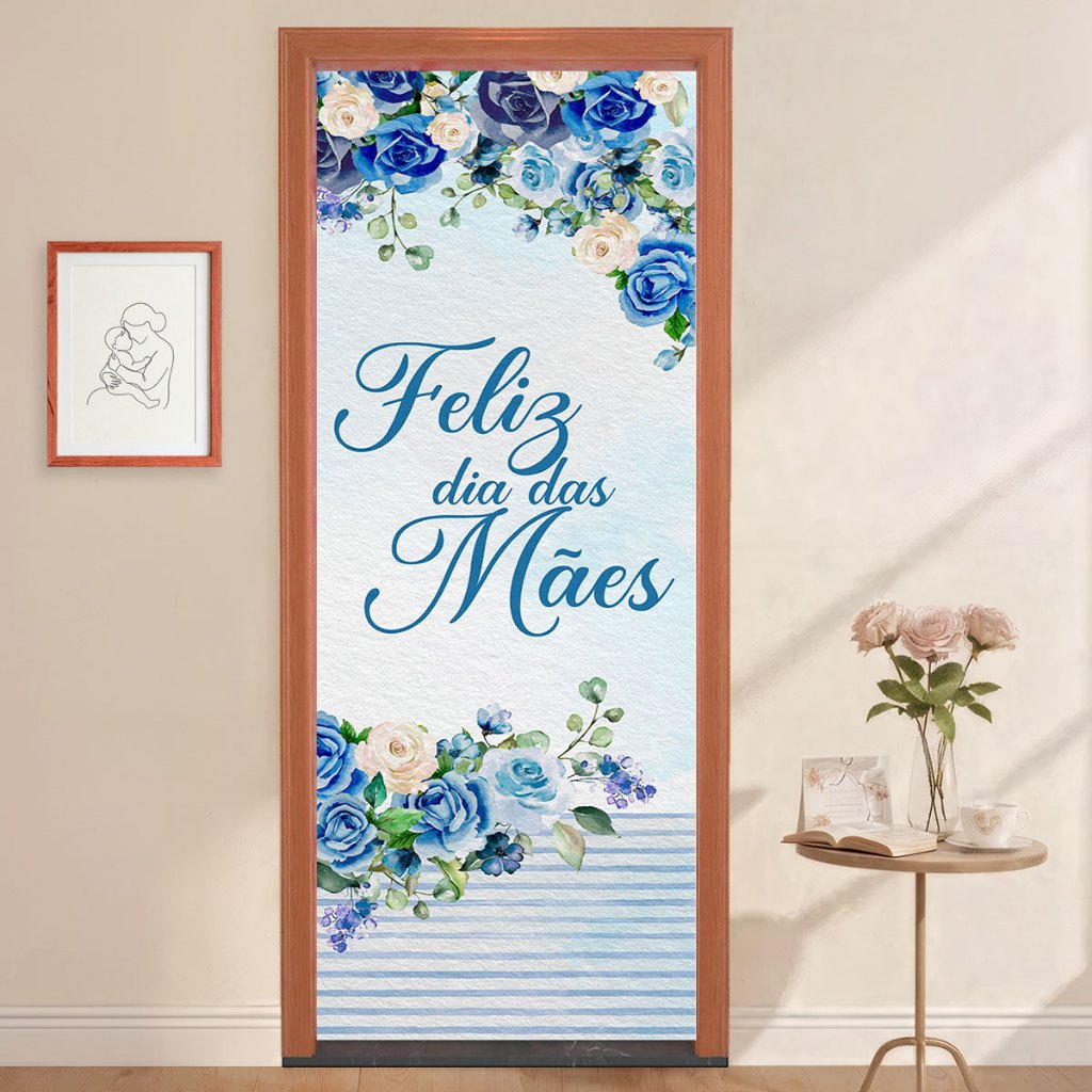 Capa de Porta Decorativa Feliz Dia das Mães Sublimado Em Tecido 0,80x2,10m