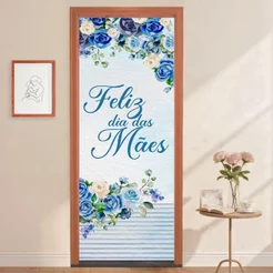 Capa de Porta Decorativa Feliz Dia das Mães Sublimado Em Tecido 0,80x2,10m