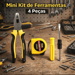 Kit Mini Ferramentas 4 Peças com Trena Alicate e Ponteira Portátil Compacto Reparo Doméstico Básico