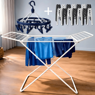 Varal de Chão Dobrável Portátil + Varal Íntimo 16 Prendedores | Kit Lavanderia 24 Prendedores em Oferta na Shopee