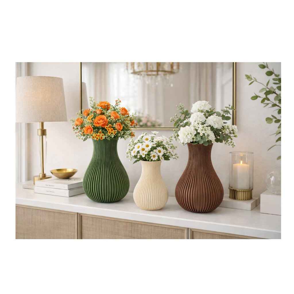 KIT TRIO DE VASO ESPIRAL MODERNO LUXUOSO DECORATIVO IMPRESSÃO 3D PLA DECORAÇÃO