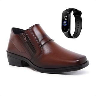 Kit Bota Social Masculina marrom com Zíper + Smartwatch Relógio Digital Masculino Sofisticado