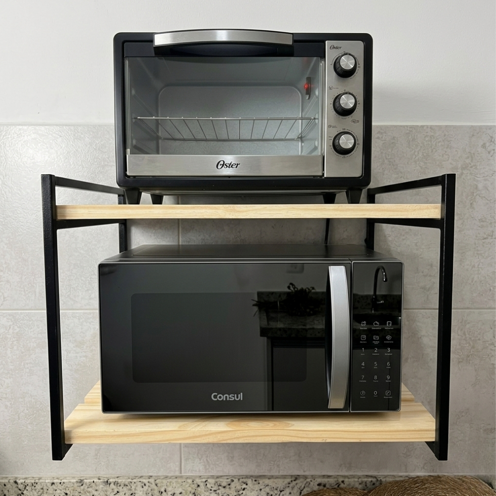 Suporte microondas forno air fryer impressora prateleira de parede 50cm nicho multiuso Pinus Metalon