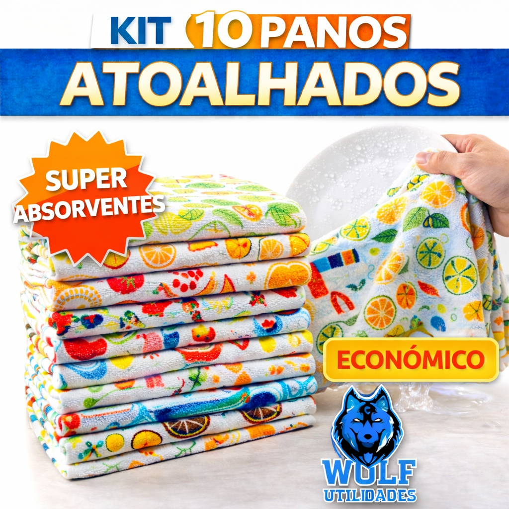 10 Pano de Prato Estampado Atoalhado Felpudo Grosso em Algodão