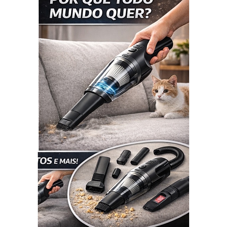 Aspirador de Pó Portátil Automotivo Sem Fio Alta Sucção Mini Potente para Carro Sofá Casa Limpeza