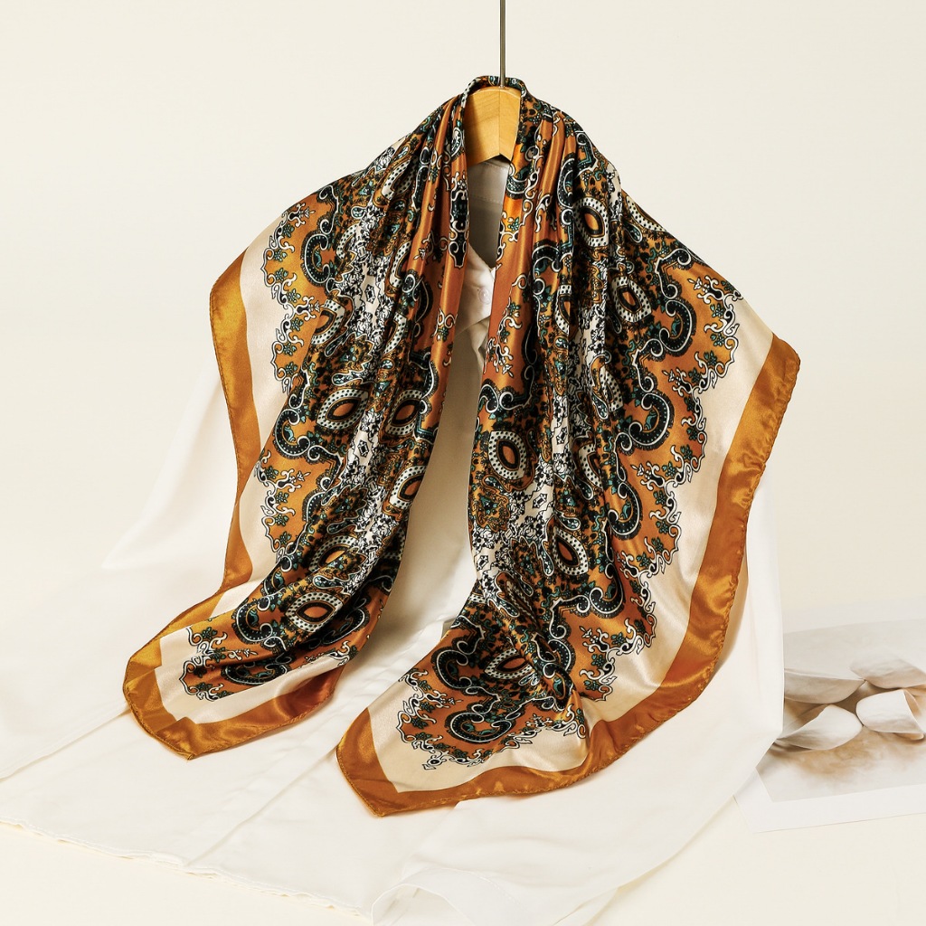 Lenço Feminino Luxo 90cmx90cm Estampa Paisley Boho Chic Moda Blogueira Fashion Elegante Para Pescoço Bolsa