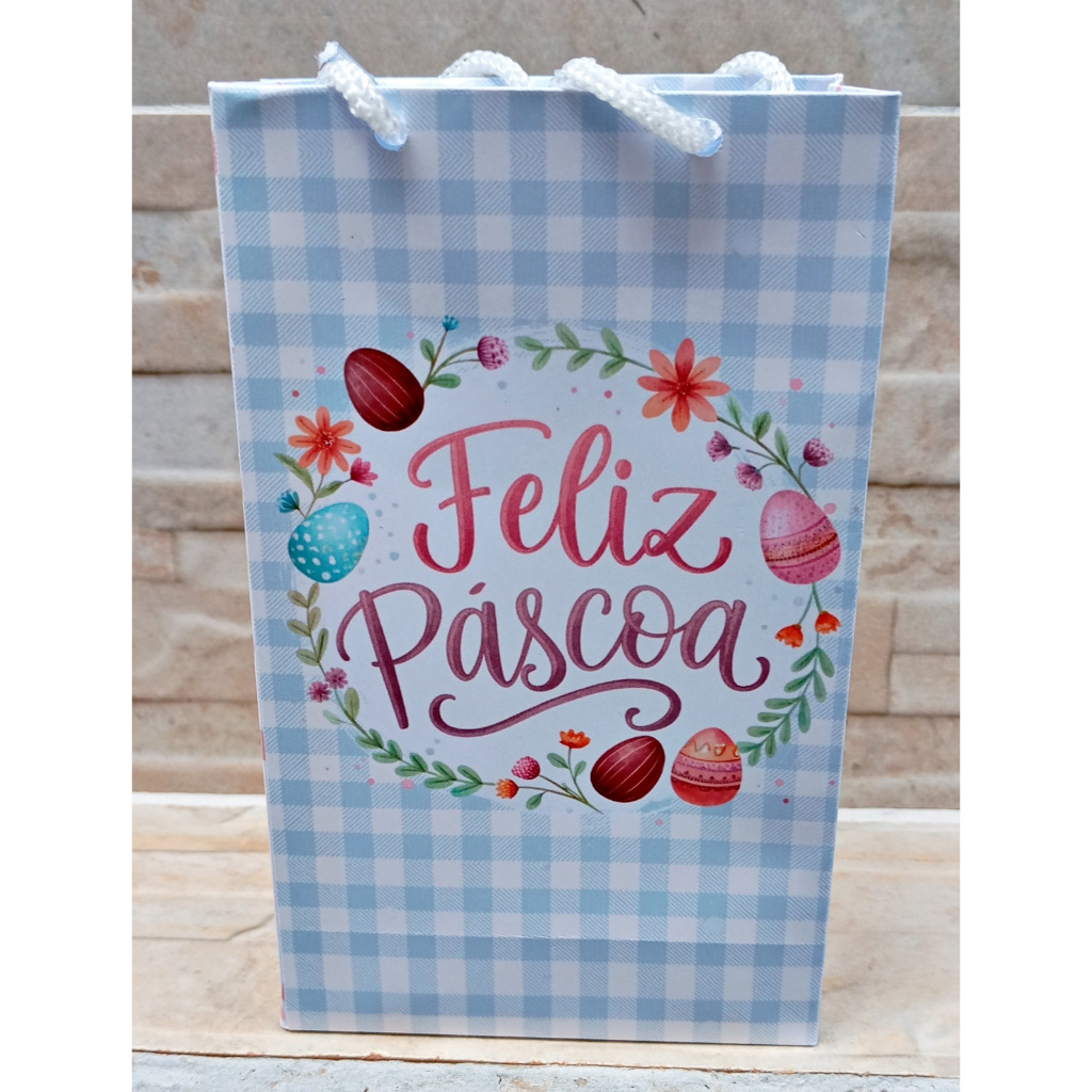 Sacolinha Personalizada DOCE PÁSCOA AZUL para Lembrancinha  Sacola Surpresa, tamanho PP (15,6 x 9,3 x 4,3 cm).
