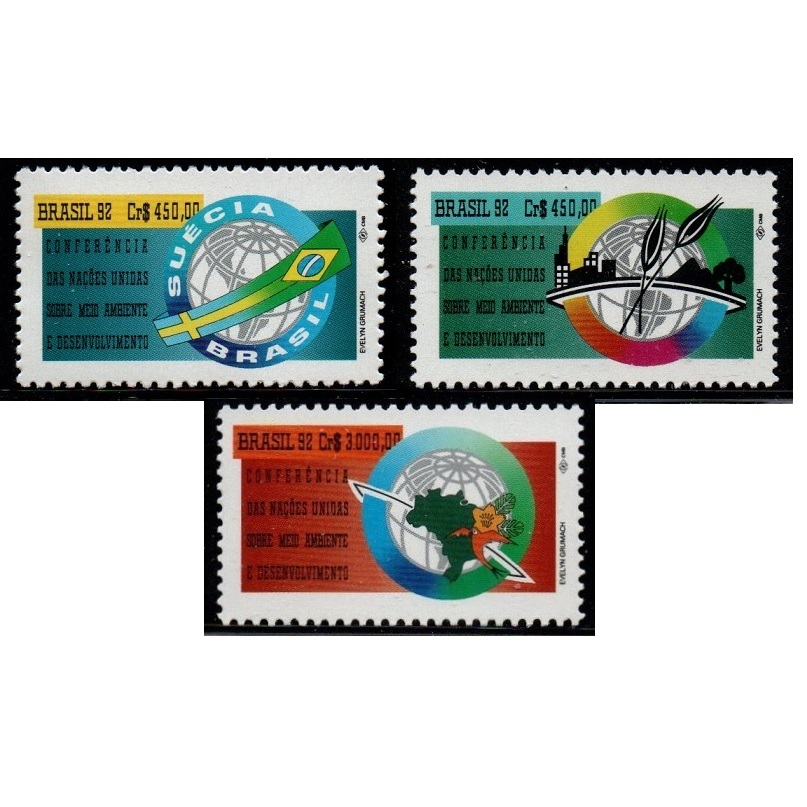 Série com 3 selos de carta novos -CONFERÊNCIA ONU SOBRE MEIO AMBIENTE- filatelia- ANO 1992 -  cat.rhm C1798/00-ref:S629