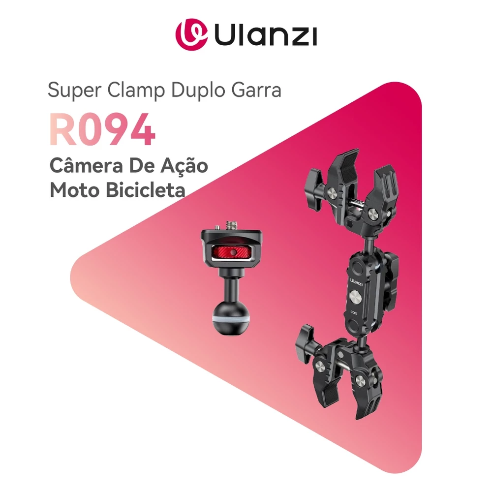 ULANZI CO17 Super Clamp Duplo Garra De Caranguejo 360° Para Moto Bicicleta E Câmera De Ação