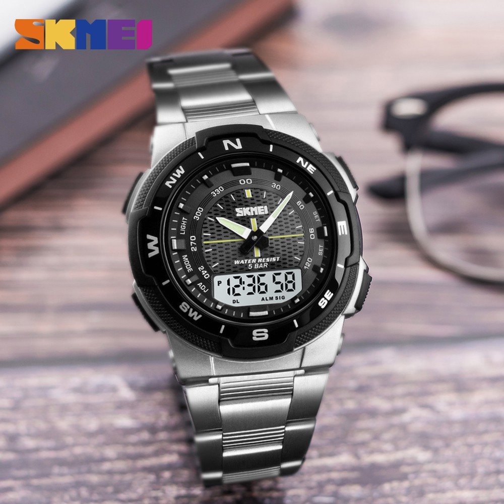 PROTOOL SKMEI 1370 Relógio De Pulso Com Corria De Aço Inoxidável Masculinos Digital Relógio Quartzo Esportes