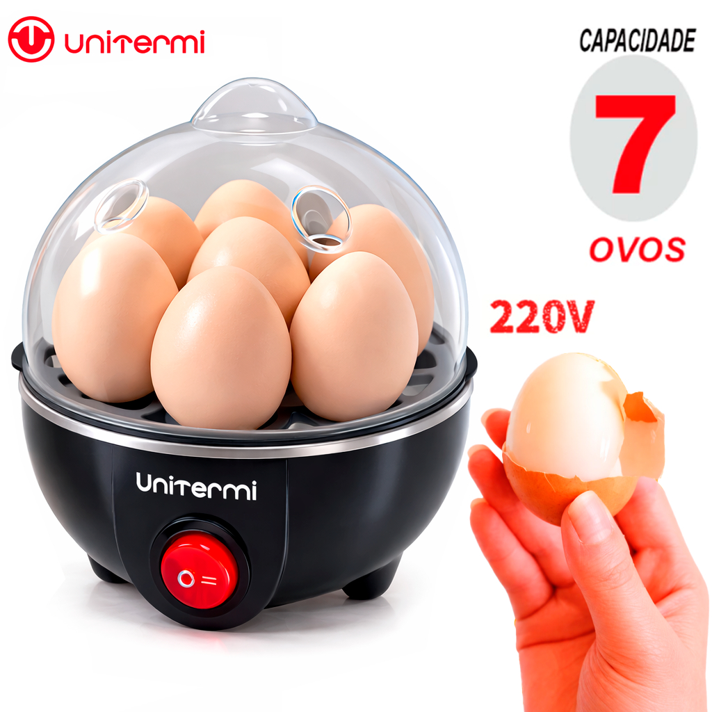 Cozedor de Ovo 7 ovos Elétrico Portátil 220v Preto Máquina de Cozinhar Rápido Unitermi á Vapor