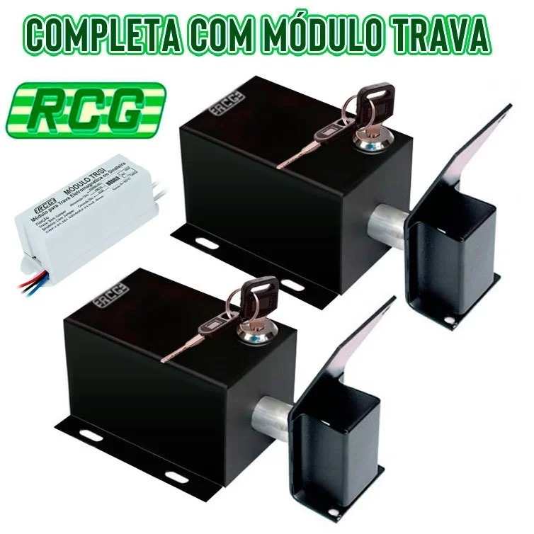 Kit 2x Trava de Portão COR PRETA RCG Completa C/ Modulo Trava Basculante Deslizante