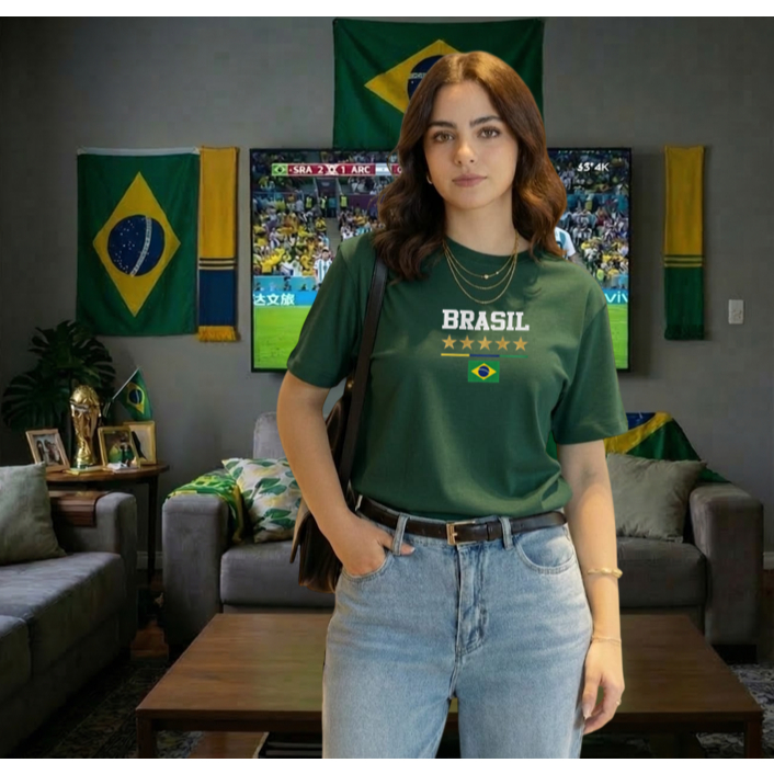 T-shirt Copa do Mundo 2026 100% Algodão Camisa Brasil Feminina e Masculina Estampada