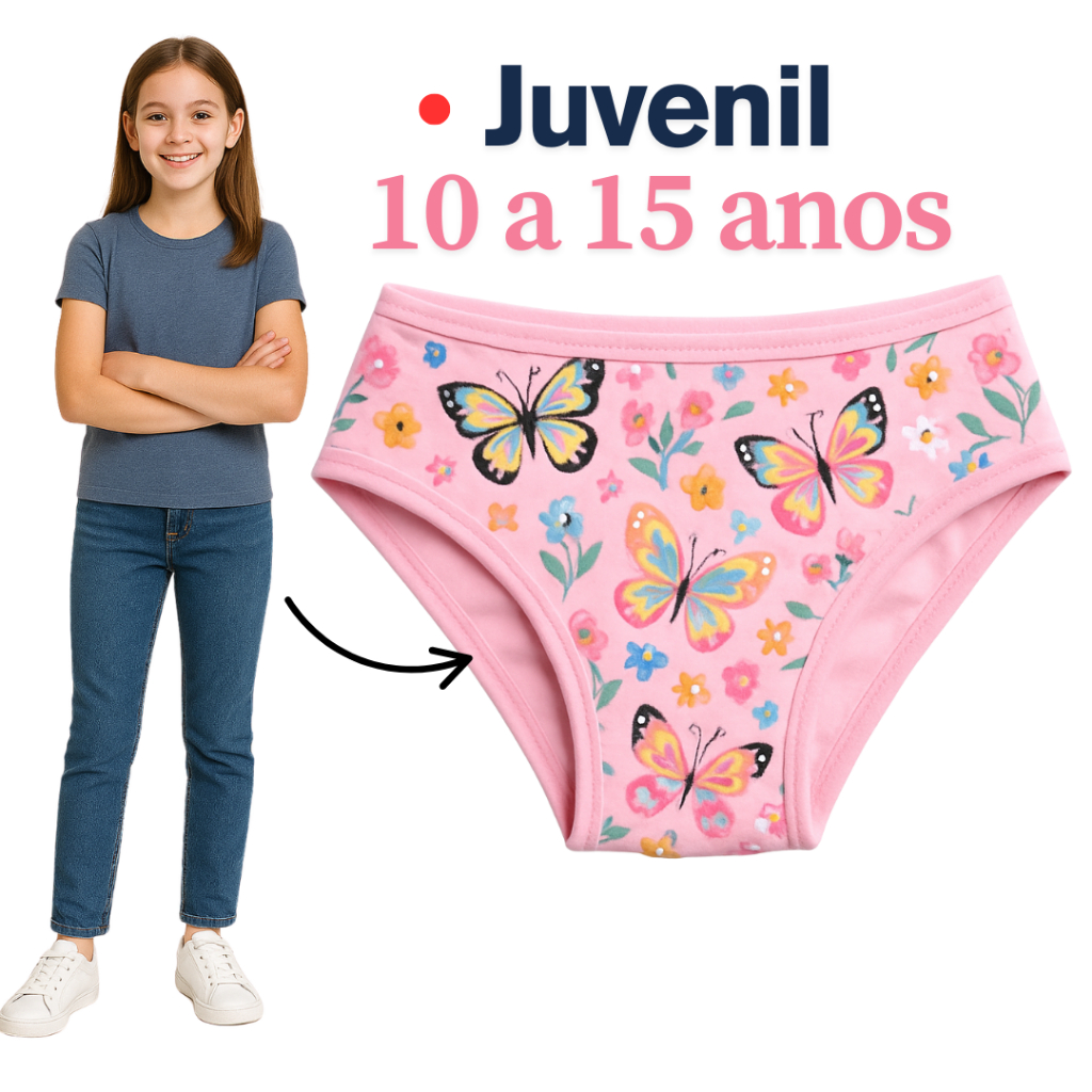 Kit 8 Calcinhas Juvenil Para Adolescente até 15 Anos Forro 100% Algodão Estamapada em Oferta na Shopee