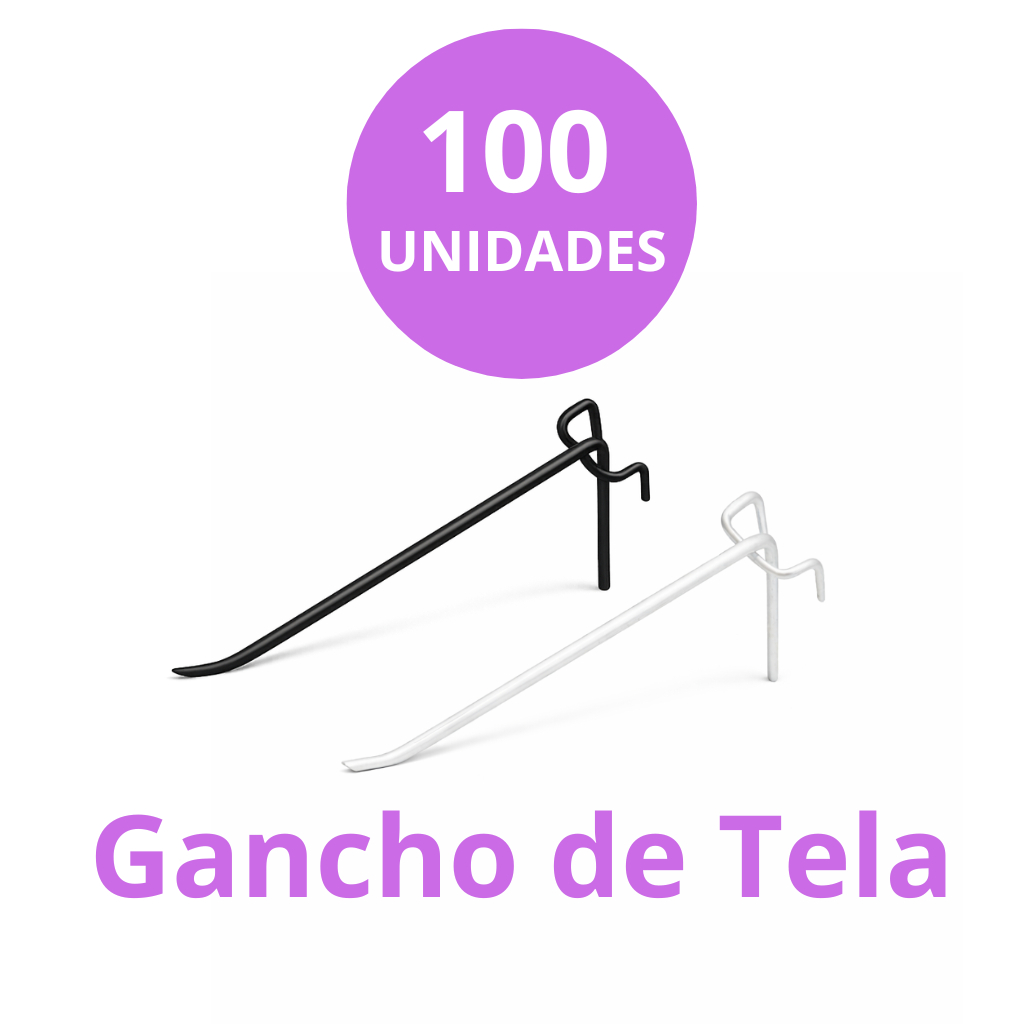 100 Ganchos Expositor Para Painel de Tela Aramado Branco e Preto