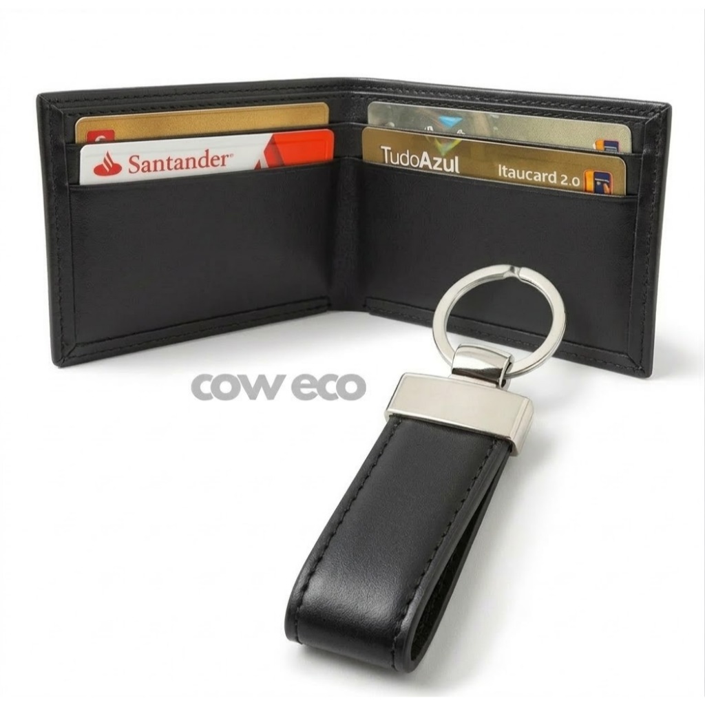 Kit Carteira e Chaveiro Personalizados Couro Nome iniciais logo