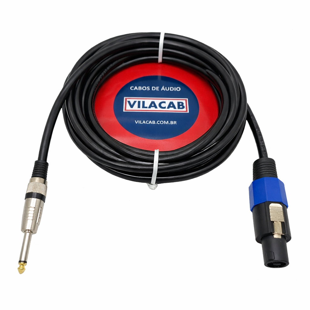 Cabo PP Speakon x P10 Mono p/ Caixa Acústica PA Som Áudio Profissional Potência Amplificador Áudio