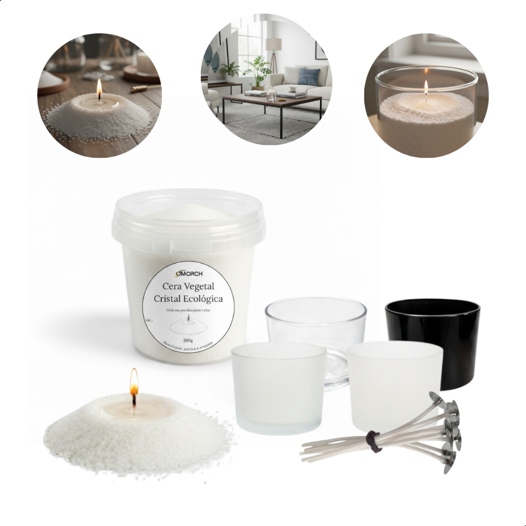 Kit para Vela Cristal 200g com Copo de Vidro e Essência Cera Premium Ecologica Vela Flutuante de Areia