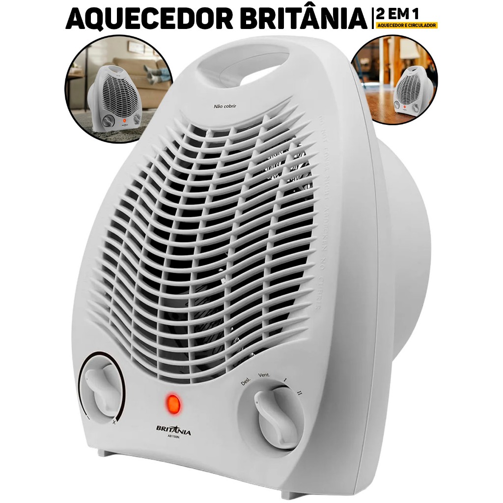 Aquecedor Britânia 1500W AB1100N 3 Níveis Aquecimento Ventilador Portátil P/ Quarto Sala Escritório em Oferta na Shopee