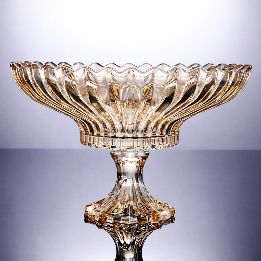 Centro De Mesa Fruteira Lótus Vidro Dourado Metalizado C/ Pé 30cm em Oferta na Shopee