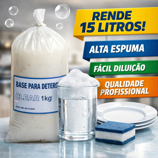 Base Concentrada Para Detergente Clear Cristal Rende 15 Litros Alta Espuma Lava Louças talheres