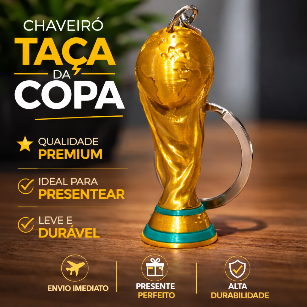Chaveiro Taça da Copa do Mundo / Miniatura Troféu Futebol Dourado
