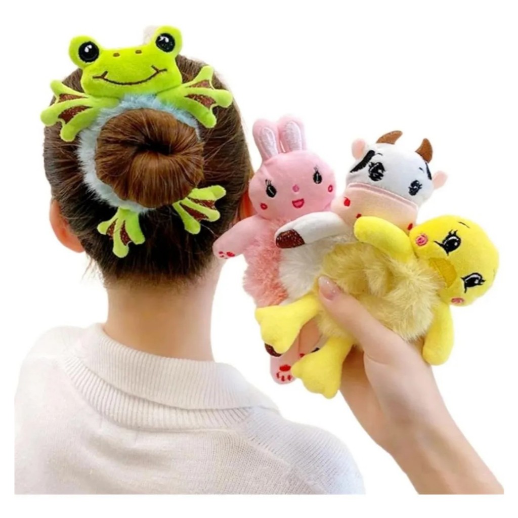 Elástico de Cabelo Pelúcia Animal Fofo Sapo Coelho Não Puxa Não Marca Acessório Menina Presente