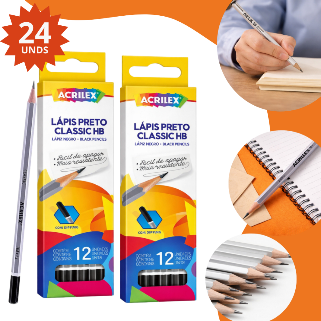 Kit 12/24 Lápis Preto de Escrever N° 2 HB Sextavado Material Escolar Escritório Caixa Não Tóxico em Oferta na Shopee