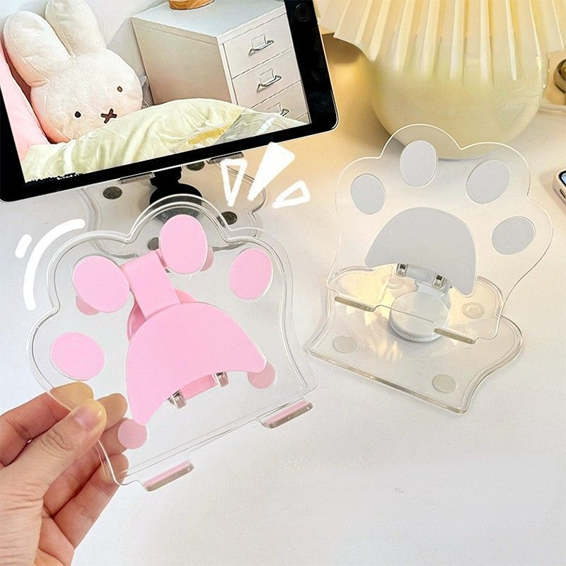 Suporte para telemóvel em forma de pata de gato – Suporte transparente em acrílico dobrável