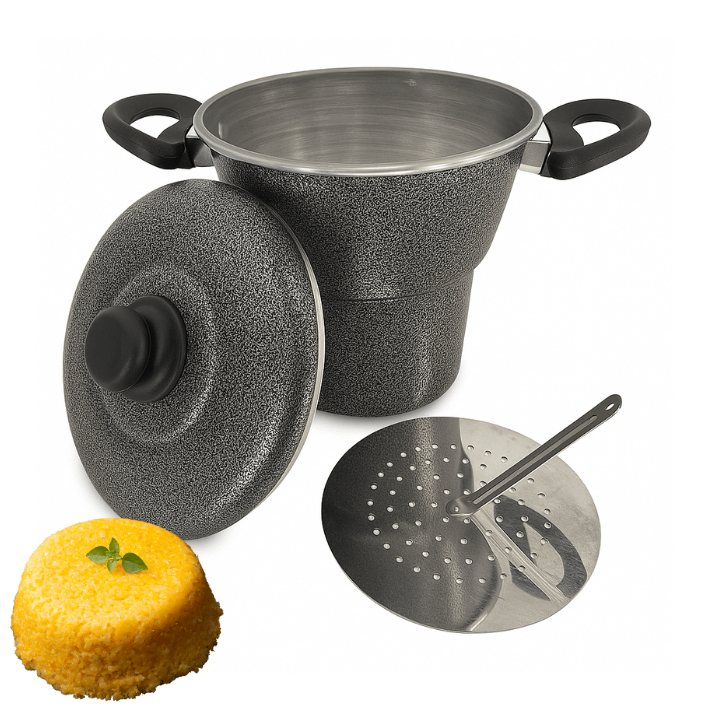 Cuscuzeiro N18 Grande Alumínio Preto Craqueado 3,3L | Panela de Cuscuz Nordestino Tradicional Reforçada a Vapor