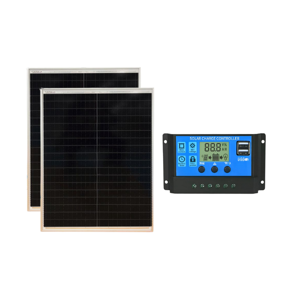 Kit Energia Solar Off Grid com 2 Placa Solar 60w + Controlador de Carga - Carrega  12v e 24v