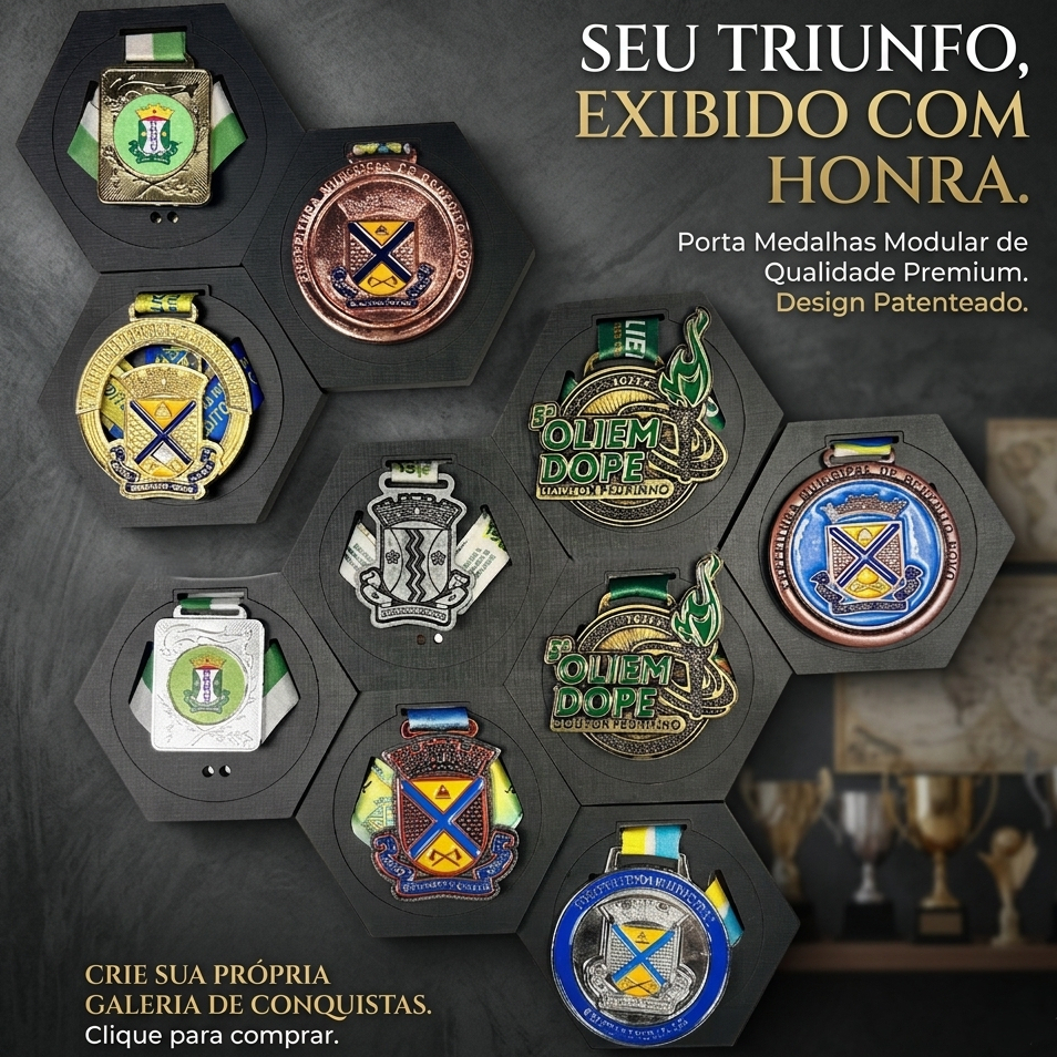 Porta Medalhas Hexagonal organizador para suas conquistas Suporte de medalhas corrida bike futebol