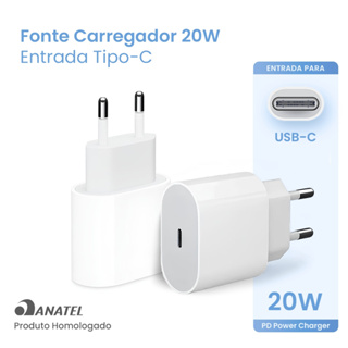 Carregador Homologado 20W USB-C Rápido p/ iPhone 8 ao 14 Pro Max em Oferta na Shopee