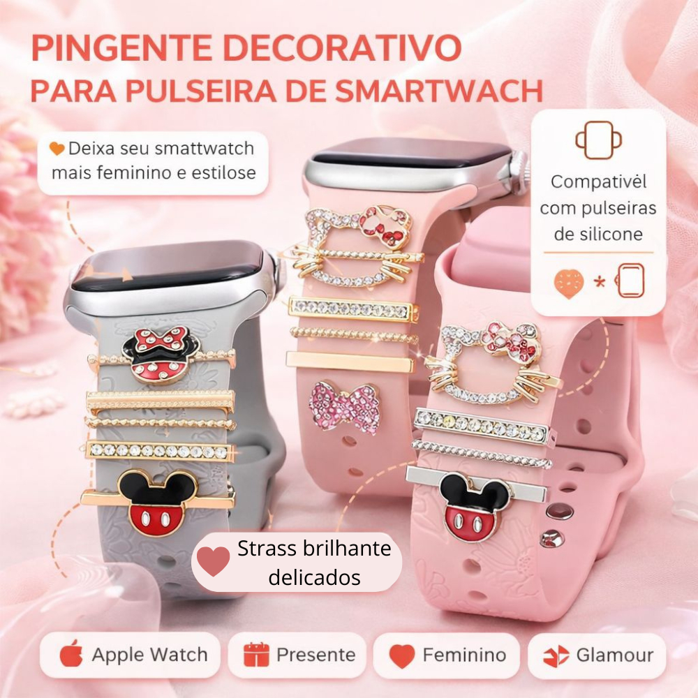 Pingente Berloques Disney Cabeça de Minnie e Mickey HelloKit Brilhante Para Pulseiras de Relogios