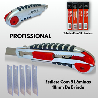 Estilete Profissional Emborrachado c/ 5 Lãminas recarregador Automativo e Pegada Ergonômica 10 20 30 40 Lâminas em Oferta na Shopee