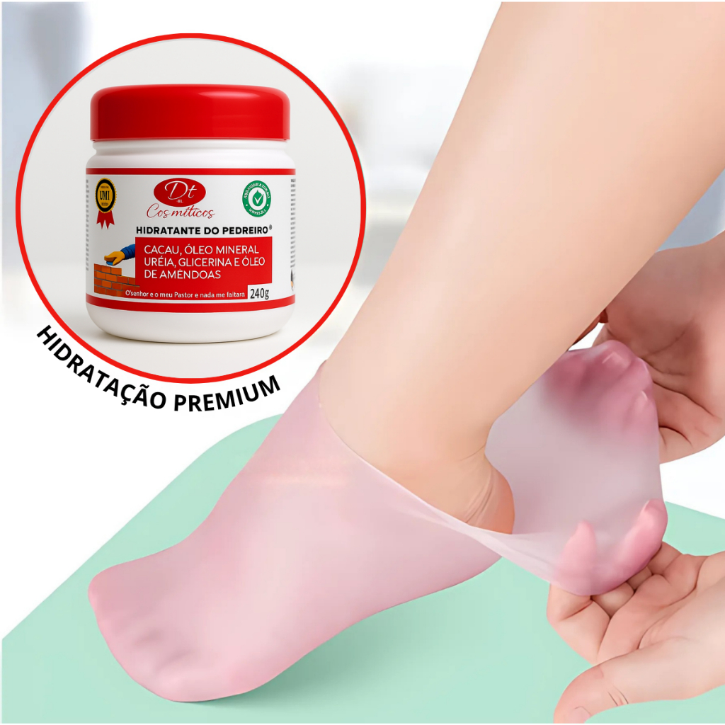 Kit Hidratante para Pés Rachados + Meia de Silicone | Tratamento Calcanhar Rachado e Pés Ressecados