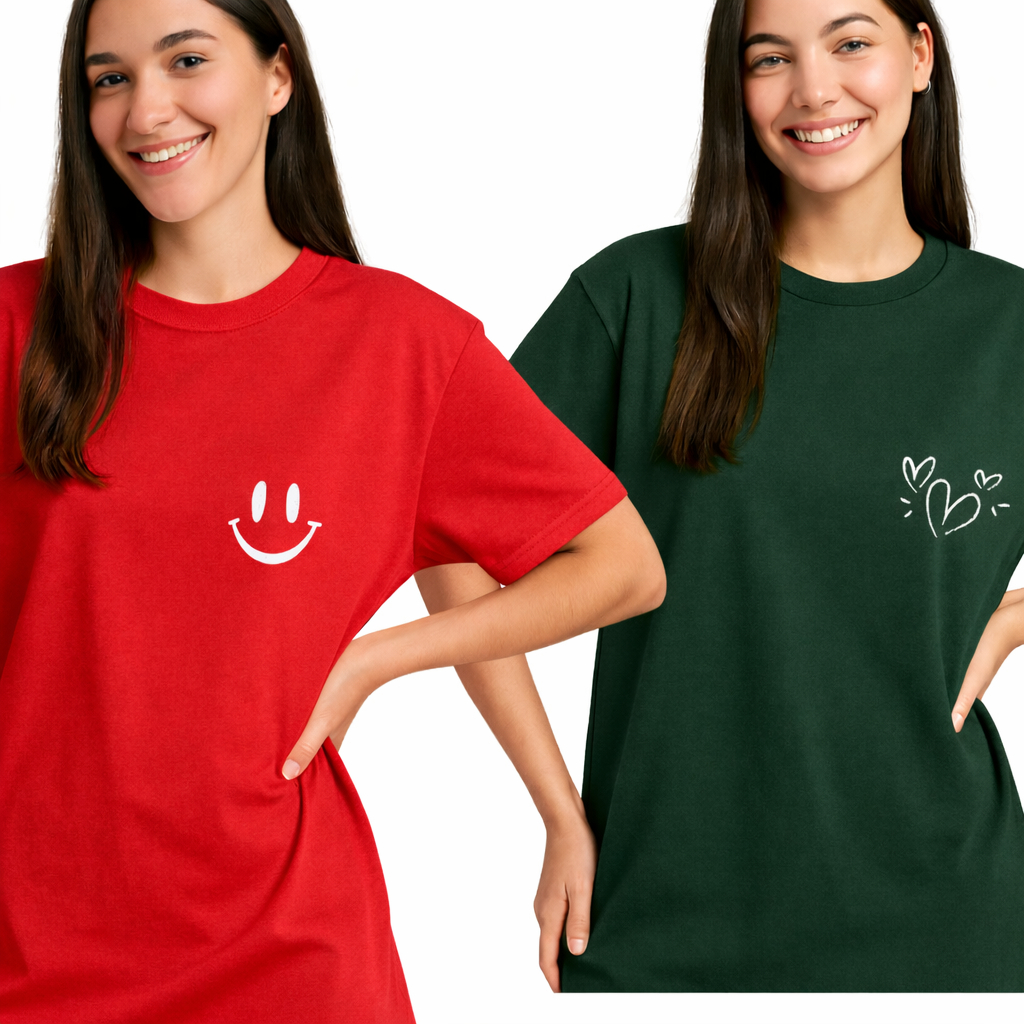 Kit 2 Camisetas Feminina Coração 100% Algodão de Academia Casual Treino Blusão Larga Streetwear em Oferta na Shopee