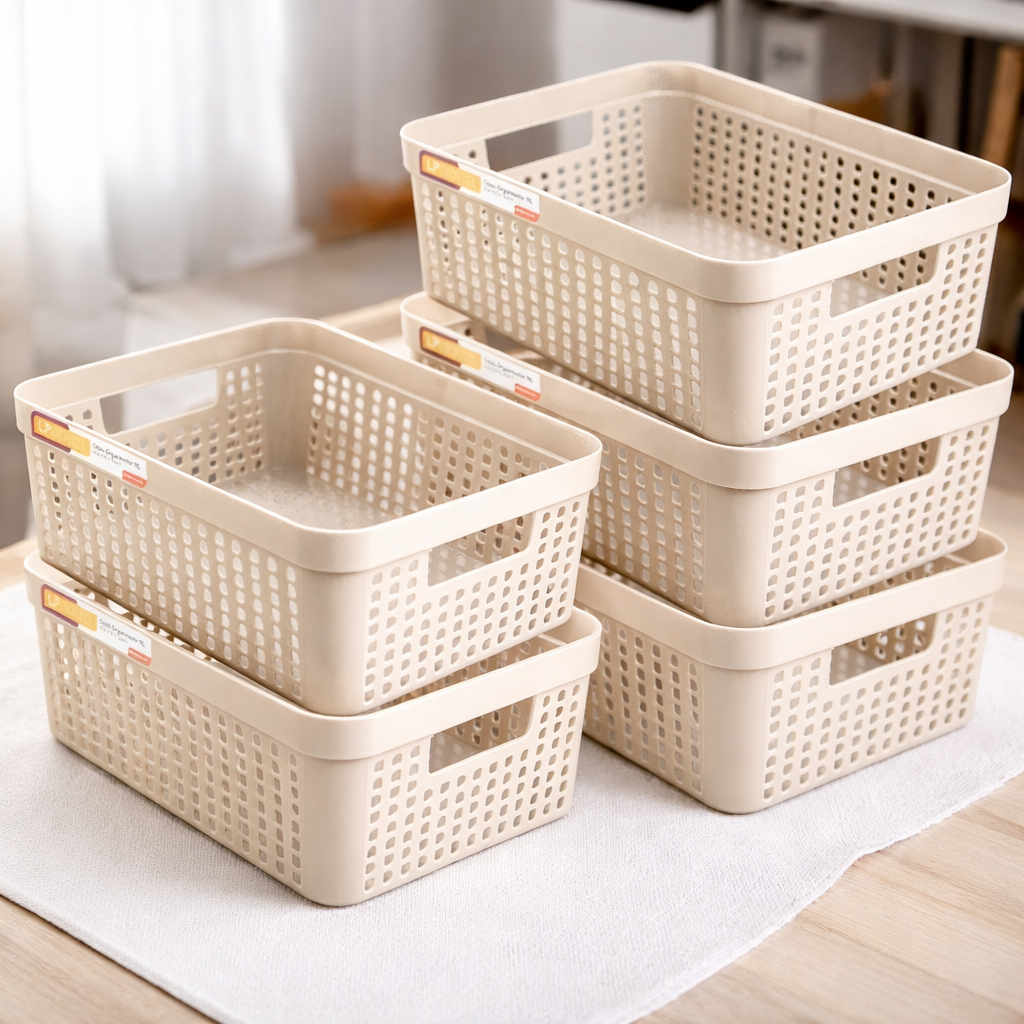 Kit 5 Cestos Organizadores 11 Litros Resistentes Multiuso para Organização Cozinha Banheiro