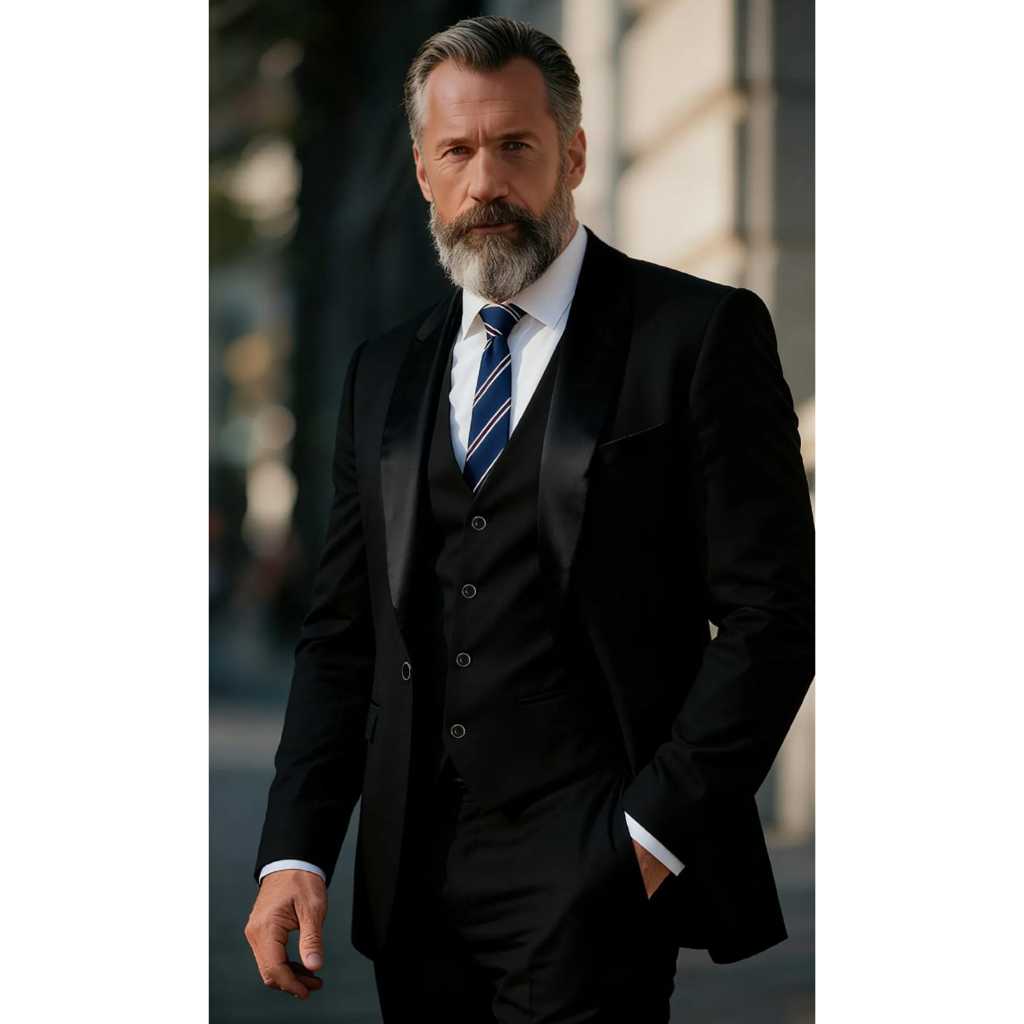 Terno Masculino Oxford Corte Tradicional  De luxo - Linha Premium -  Completo Preto (Paleto+calça+colete) Promoç