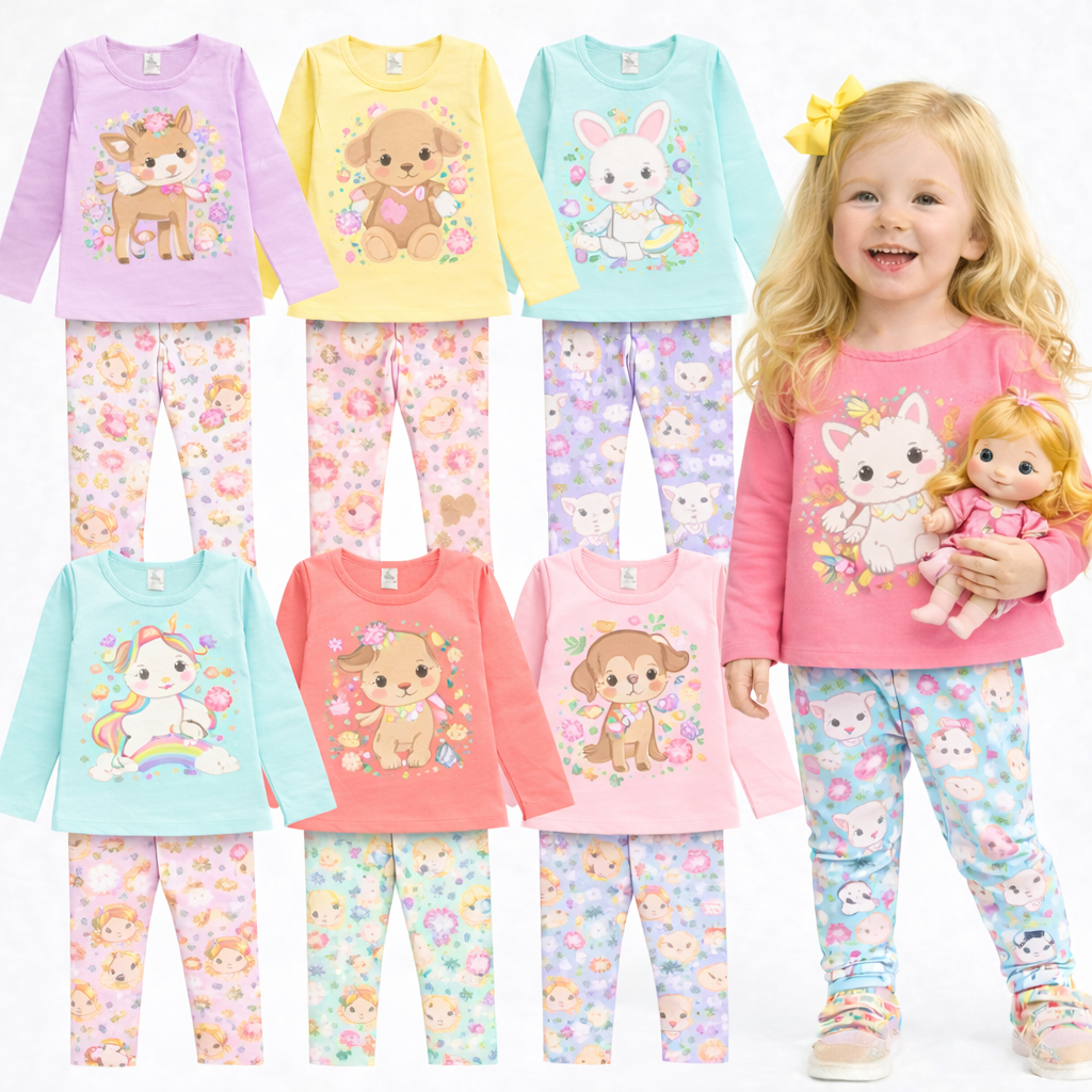 Kit Sortido 2 ou 4 Peças MEIA ESTAÇÃO Menina Infantil Conjunto Feminino Meia Estação Blusa manga longa e legging