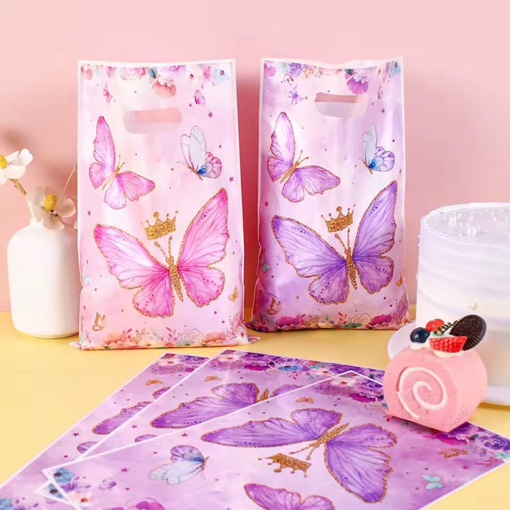 Sacolinha Plastica Borboleta 25pçs Aniversario Saquinho Festa Menina Lembrancinha Doces