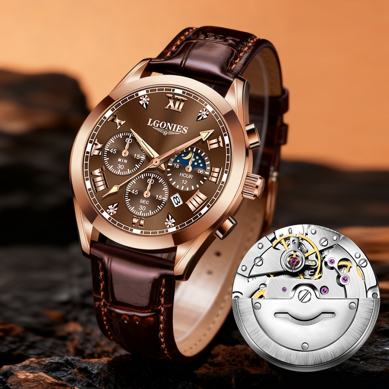 [Estoque Pronto] Relógio Masculino Pulseira Couro Quartzo Calendário Duplo Luminoso Relógio Casual Homem Presente