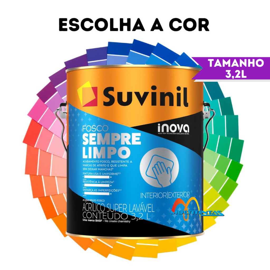 Tinta Acrílica Lavável Fosco 3,2l Inova Sempre Limpo Suvinil Escolha A Cor